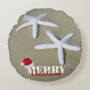 Christmas Summer Starfish Beach Round Cushion