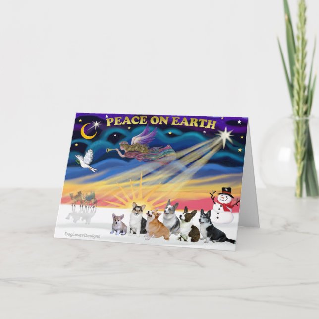 Christmas Sunrise - Welsh Corgies (six) Holiday Card (Front)