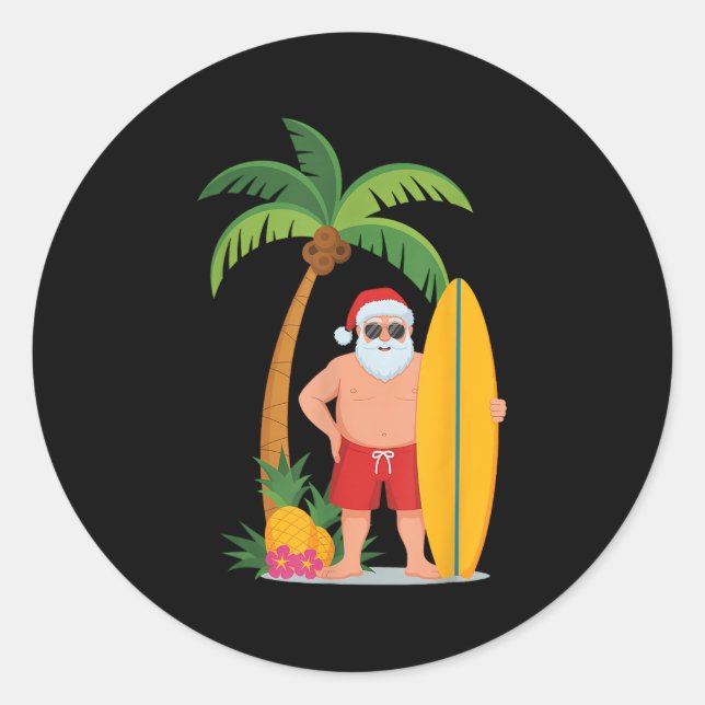 Christmas Surf Santa Beach Ne Vacation Surfing  Classic Round Sticker (Front)