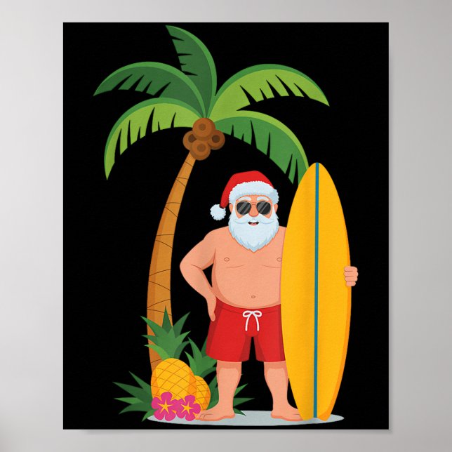 Christmas Surf Santa Beach Ne Vacation Surfing  Poster (Front)