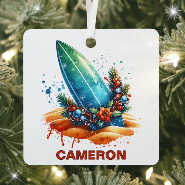 Christmas Surfboard Custom Name  Metal Tree Decoration (Creator Uploaded)
