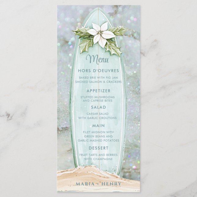Christmas Surfboard | Winter Beach Glitter Menu (Front)