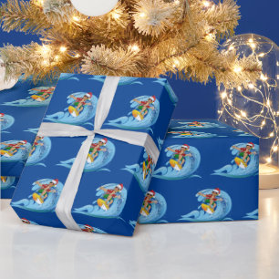 Christmas Surfer on Wave  Wrapping Paper