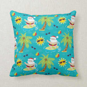 Christmas surfing santa beach house pillow