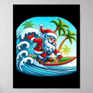 Christmas Surfing Santa Beach Surfboard Palms For  Poster