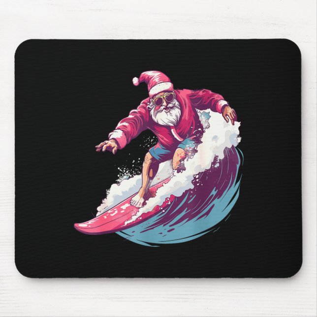 Christmas Surfing Santa Surfboarder Surf Lover Xma Mouse Pad (Front)