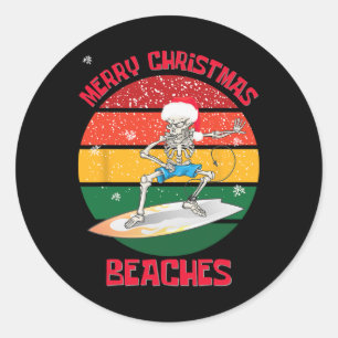 Christmas Surfing Skeleton Merry Christmas Beaches Classic Round Sticker