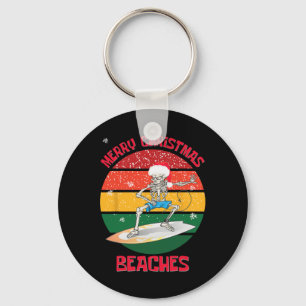 Christmas Surfing Skeleton Merry Christmas Beaches Key Ring