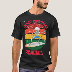 Christmas Surfing Skeleton Merry Christmas Beaches T-Shirt
