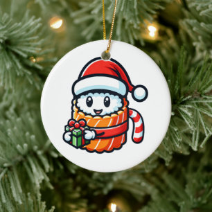 Christmas Sushi - Cute Holiday Food Cartoon Design Ceramic Ornament