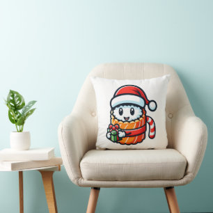 Christmas Sushi - Cute Holiday Food Cartoon Design Cushion