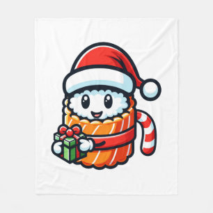 Christmas Sushi - Cute Holiday Food Cartoon Design Fleece Blanket