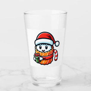 Christmas Sushi - Cute Holiday Food Cartoon Design Glass