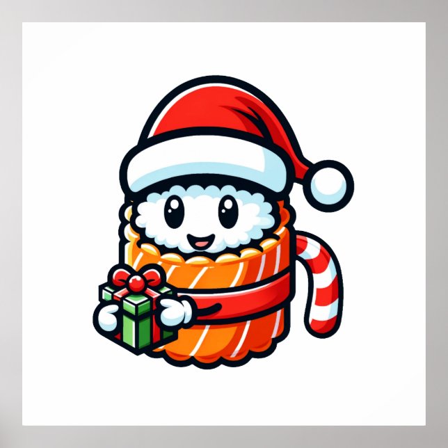 Christmas Sushi - Cute Holiday Food Cartoon Design Poster (Front)