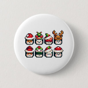 Christmas Sushi Faces - Cute Pixel Art Holiday 6 Cm Round Badge