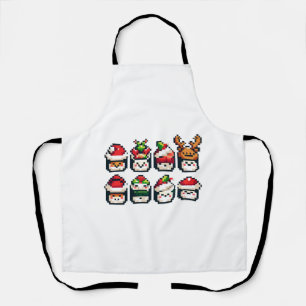 Christmas Sushi Faces - Cute Pixel Art Holiday Apron