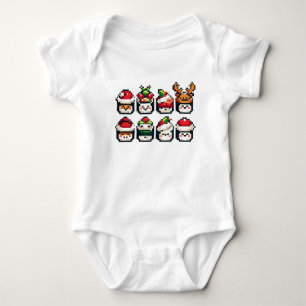 Christmas Sushi Faces - Cute Pixel Art Holiday Baby Bodysuit