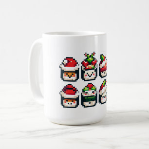 Christmas Sushi Faces - Cute Pixel Art Holiday Coffee Mug