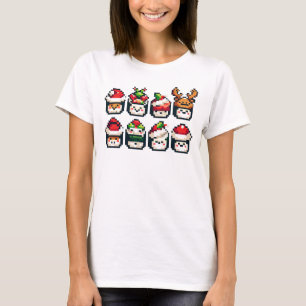 Christmas Sushi Faces - Cute Pixel Art Holiday T-Shirt