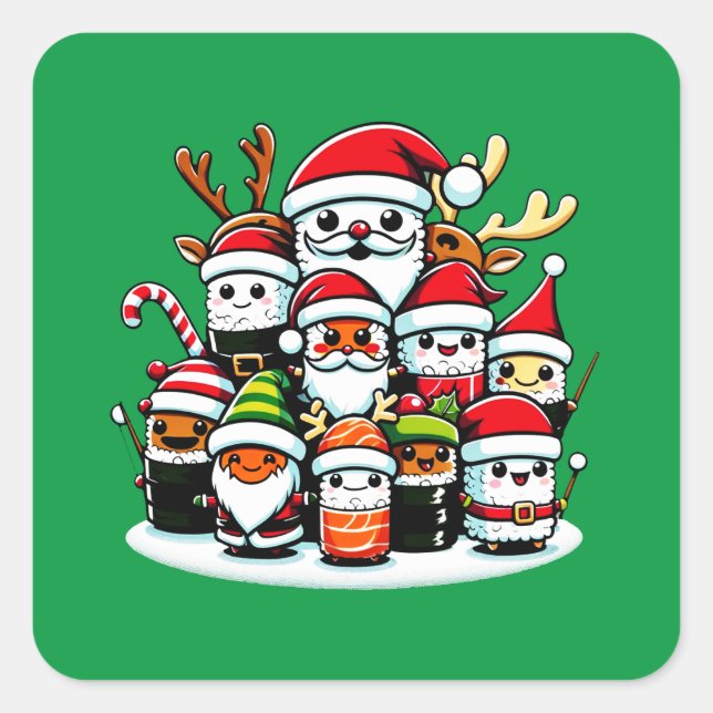Christmas Sushi Festive Celebration Square Sticker (Front)