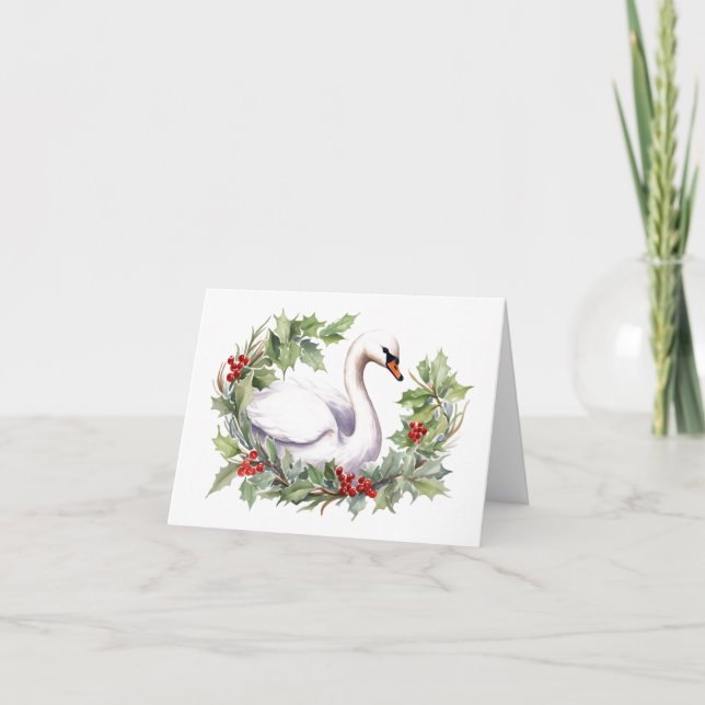 Christmas Swan with Holiday Wreath BLANK  (Front)