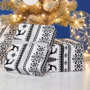Christmas sweater black white fair isle pattern wrapping paper