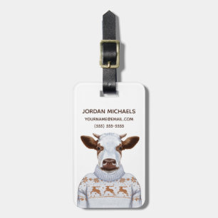Christmas Sweater Cow Add Your Name Luggage Tag