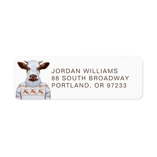 Christmas Sweater Cow | Add Your Name Return Address Label (Front)