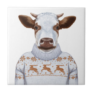 Christmas Sweater Cow Ceramic Tile
