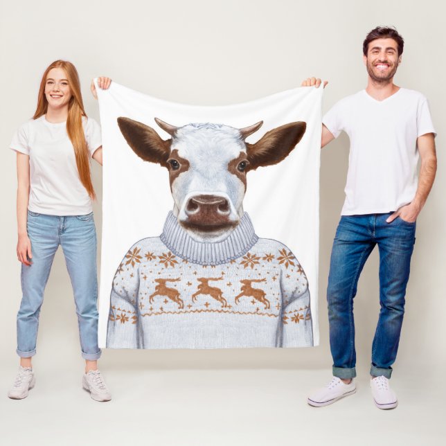 Christmas Sweater Cow Fleece Blanket (In Situ)