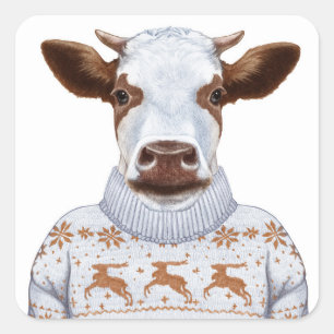 Christmas Sweater Cow Square Sticker