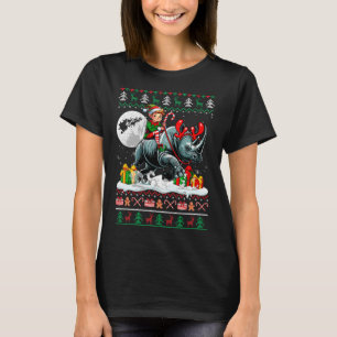 Christmas Sweater Elf Riding Rhino Matching Kids T
