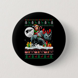 Christmas Sweater Elf Riding Rhino Matching Kids T 6 Cm Round Badge