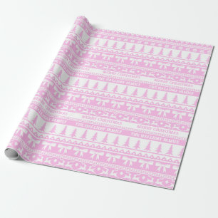 Christmas Sweater Family Name Monogram Pink White Wrapping Paper