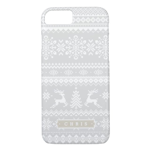 Christmas sweater grey fair isle pattern monogram Case-Mate iPhone case (Back)