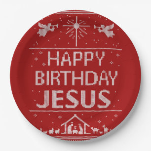 Christmas Sweater Happy Birthday Jesus Christian Paper Plate