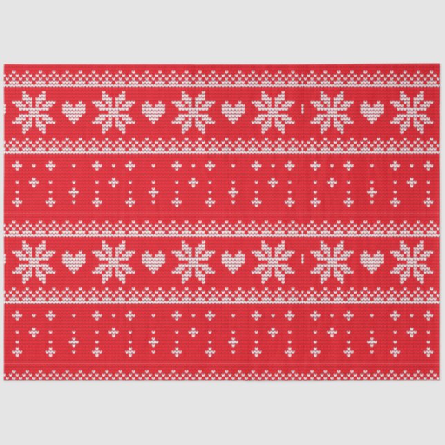 Christmas Sweater Hearts Snowflakes Christmas Tissue Paper (Front)