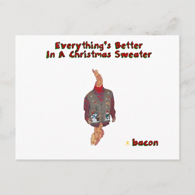 Christmas Sweater-ized Bacon Holiday Postcard (Front)