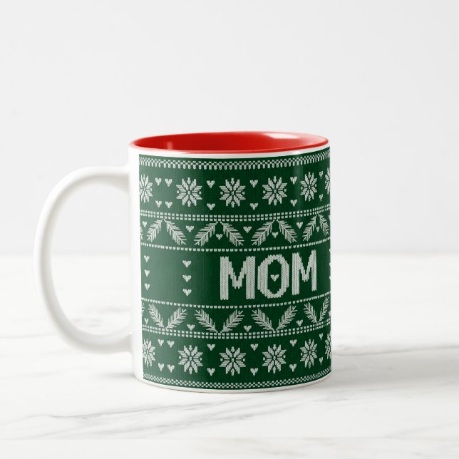 Christmas Sweater Knit Pattern — Mum Two-Tone Coffee Mug (Left)