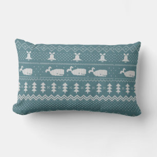 Christmas Sweater Knitted Pattern Whale Decor Lumbar Cushion