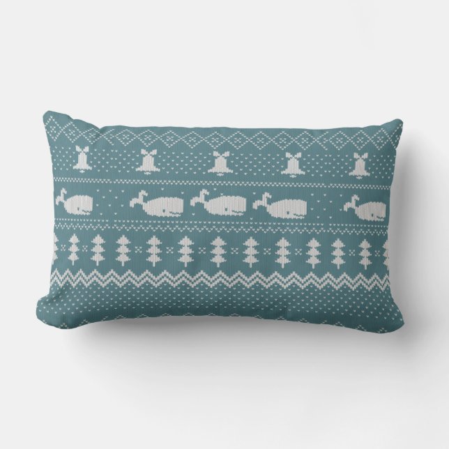 Christmas Sweater Knitted Pattern Whale Decor Lumbar Cushion (Front)