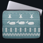 Christmas Sweater Knitted Pattern Whale Rustic   Laptop Sleeve<br><div class="desc">Warm and cosy winter days and nights illustration design, featuring classic knitted funny ugly Christmas sweater with white whales, jingle bells, fir trees, and snowflakes. Minimalistic Xmas sweater pattern festive design in light blue and white for whale lovers. Whale Christmas pattern sweater. Whale Xmas design. Scandi whale Christmas Noel gifts....</div>