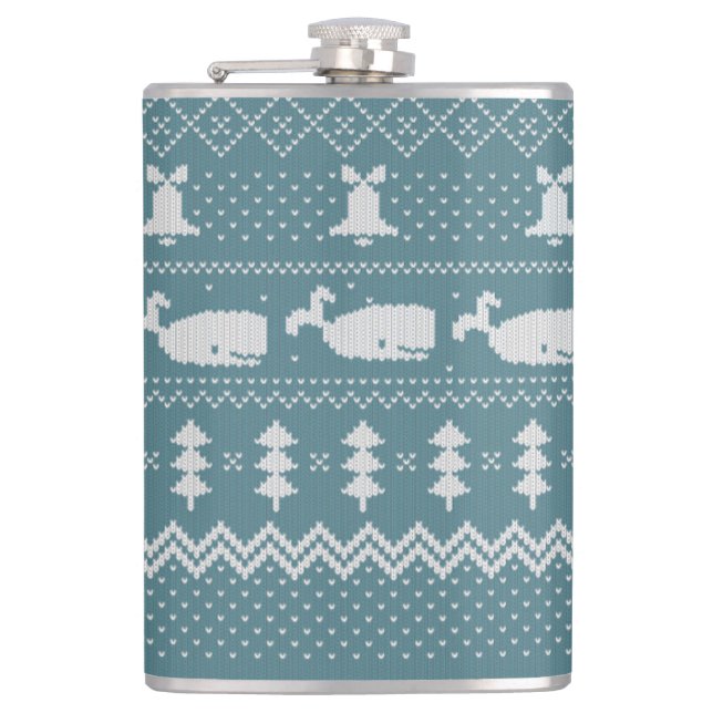 Christmas Sweater Knitted Pattern Whale Scandi Hip Flask (Front)