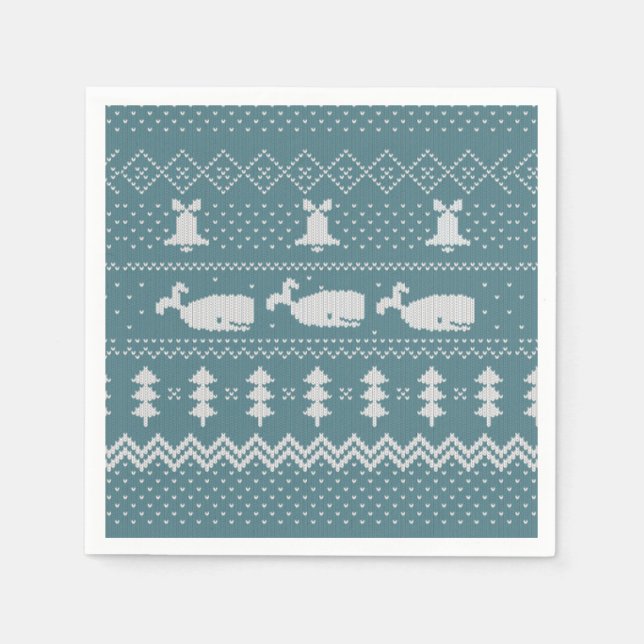 Christmas Sweater Knitted Pattern Whale Scandi    Napkin (Front)