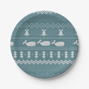 Christmas Sweater Knitted Pattern Whale Scandi Paper Plate