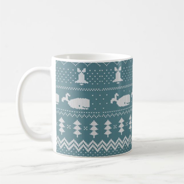 Christmas Sweater Knitted Pattern Whale Winter Coffee Mug (Left)