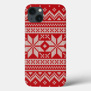 Christmas Sweater Knitting Pattern - RED iPhone 13 Case