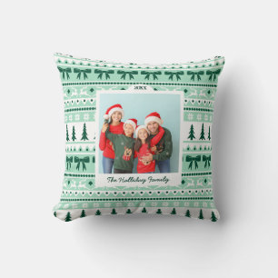 Christmas Sweater Pattern and 2 Photo Family  Cushion