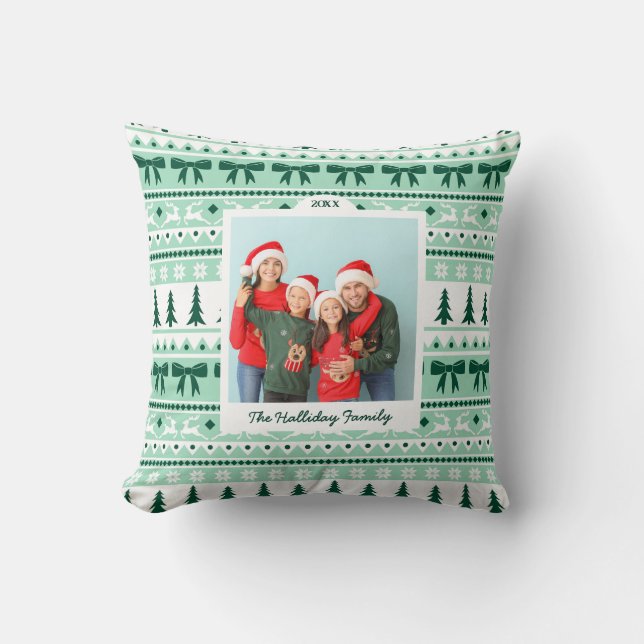 Christmas Sweater Pattern and 2 Photo Family  Cushion (Front)