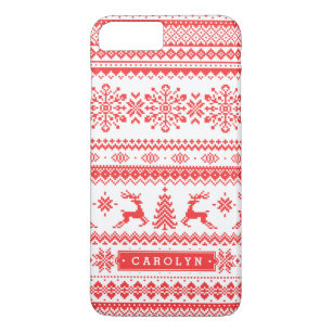 Christmas sweater red fair isle pattern monogram iPhone 8 plus/7 plus case